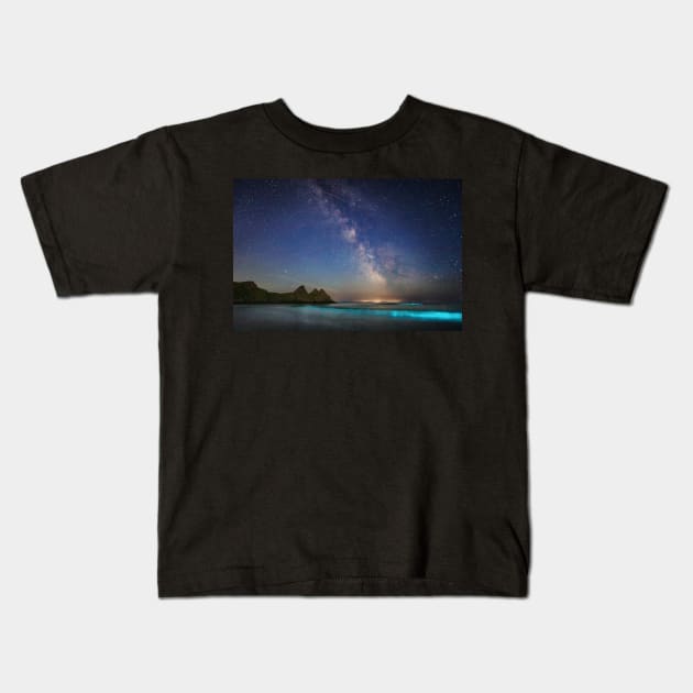 Bioluminescent Plankton at Three Cliffs Bay, Gower Kids T-Shirt by dasantillo